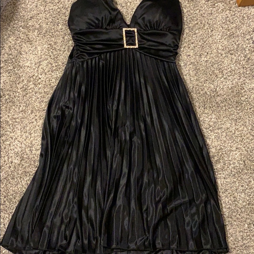 Black dressy halter dress.